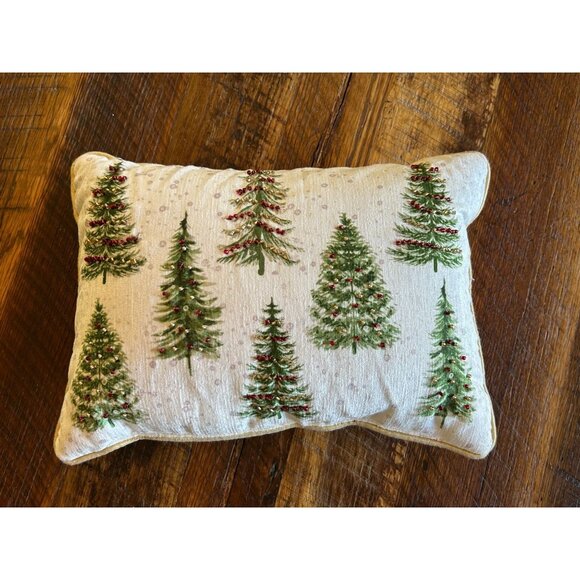 Christmas Tree Embroidered and beaded Throw Pillow Festive Balsam & Fir Holiday - Picture 1 of 9